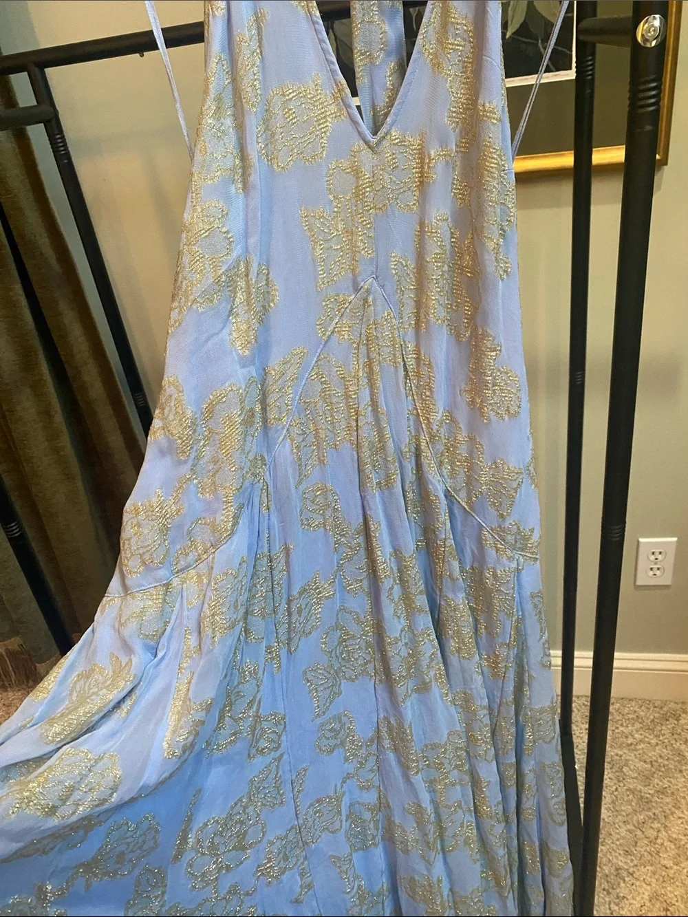 NWT Free People Evening Maxi Dress with Gold Leaf Pattern - Picture 4 of 10